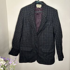 Eddie Bauer Womens Medium Green Purple Plaid Blazer Jacket Heavyweight 100% Wool